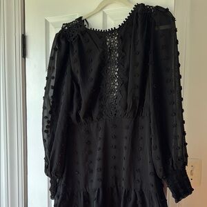 NWT Lulu's Black Long Sheer Sleeve Lace Detail Dress